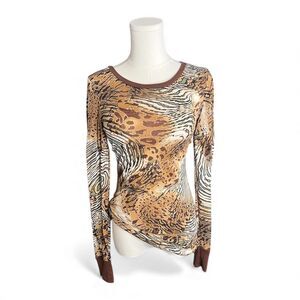 BKE Brown Animal Print Long Sleeve Top
